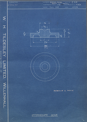 Veloce LTD M33/4 Intermediate Gear WH Tildesley Forging Technical Drawing