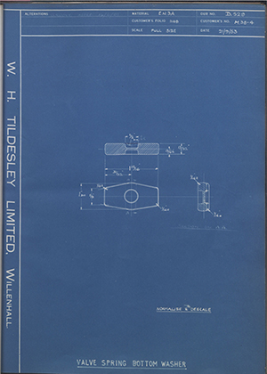 Veloce LTD M38-4 Valve Spring Bottom Washer WH Tildesley Forging Technical Drawing