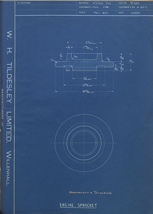 Veloce LTD M89-7 Engine Sprocket WH Tildesley Forging Technical Drawing