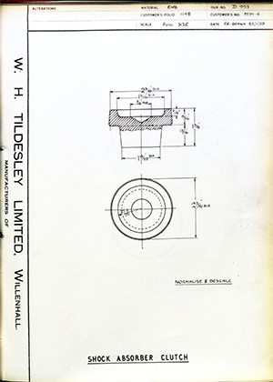 Veloce LTD M91-4 Shock Absorber Clutch WH Tildesley Forging Technical Drawing