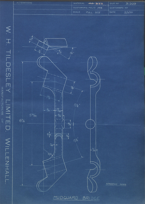 Veloce LTD  Mudguard Bridge WH Tildesley Forging Technical Drawing