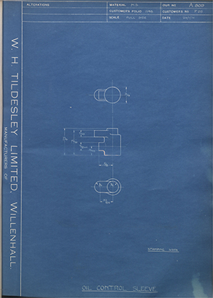 Veloce LTD P25 Oil Control Sleeve WH Tildesley Forging Technical Drawing