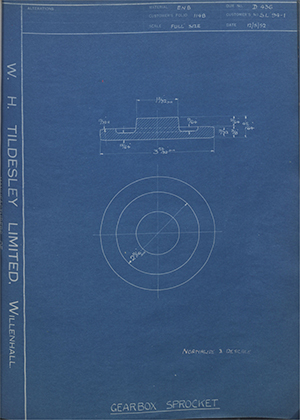 Veloce LTD SL94-1 Gearbox Sprocket WH Tildesley Forging Technical Drawing