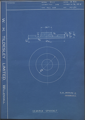 Veloce LTD SL95-5 Gearbox Sprocket WH Tildesley Forging Technical Drawing