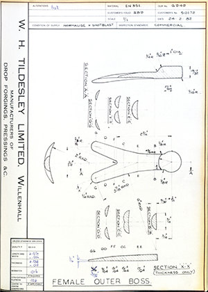 Vessa LTD 50172 Female Outer Boss WH Tildesley Forging Technical Drawing