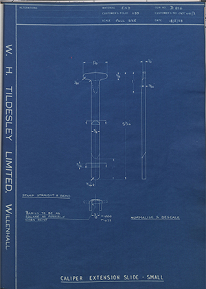 Vessa LTD 641/3 Caliper Extension Slide - Small WH Tildesley Forging Technical Drawing