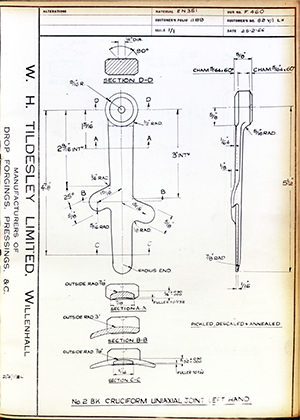 Vessa LTD 82V/1 LH No2 BK Cruiciform Uniaxial Joint - LH WH Tildesley Forging Technical Drawing