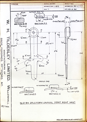 Vessa LTD 82V/1 RH No2 BK Cruiciform Uniaxial Joint - RH WH Tildesley Forging Technical Drawing