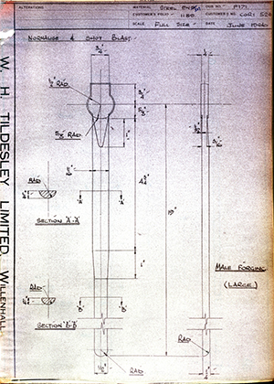 Vessa LTD CORT523 Male Forging (Large) WH Tildesley Forging Technical Drawing