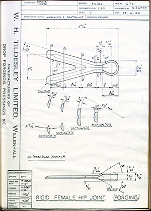 Vessa LTD D50772 Rigid Female Hip Joint (Forging) WH Tildesley Forging Technical Drawing