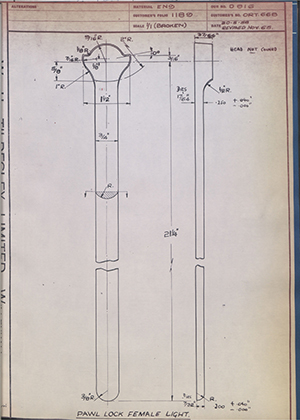 Vessa LTD ORT668 Pawl Lock - Female Light WH Tildesley Forging Technical Drawing