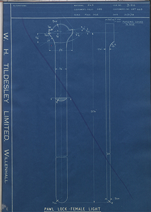 Vessa LTD ORT668 Pawl Lock - Female Light WH Tildesley Forging Technical Drawing