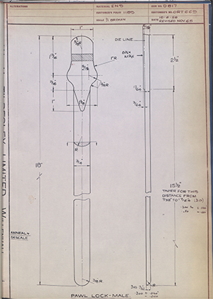 Vessa LTD ORT669 Pawl Lock - Male WH Tildesley Forging Technical Drawing