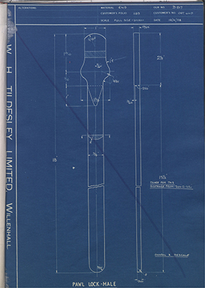 Vessa LTD ORT669 Pawl Lock - Male WH Tildesley Forging Technical Drawing