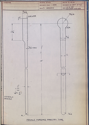 Vessa LTD ORT670 Female Forging - Ministry Type WH Tildesley Forging Technical Drawing