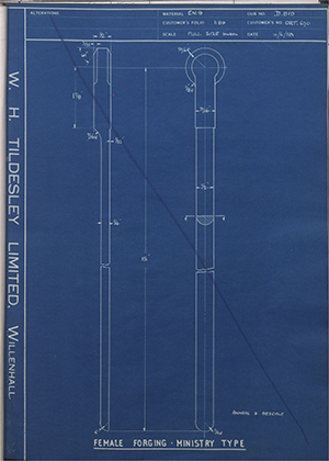 Vessa LTD ORT670 Female Forging - Ministry Type WH Tildesley Forging Technical Drawing