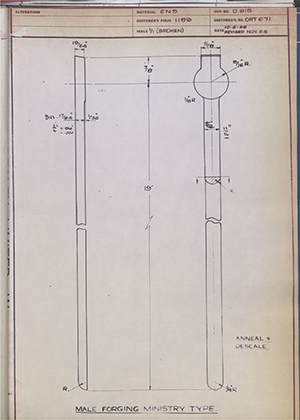 Vessa LTD ORT671 Male Forging - Ministry Type WH Tildesley Forging Technical Drawing