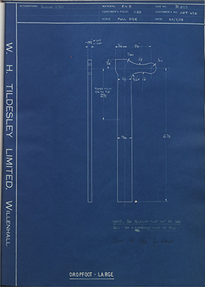 Vessa LTD ORT676 Dropfoot - Large WH Tildesley Forging Technical Drawing