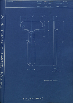 Vessa LTD ORT680 Hip Joint - Female WH Tildesley Forging Technical Drawing