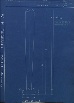 Vessa LTD ORT684 Claw End - Male WH Tildesley Forging Technical Drawing