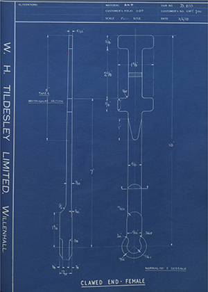 Vessa LTD ORT700 Clawed End - Female WH Tildesley Forging Technical Drawing