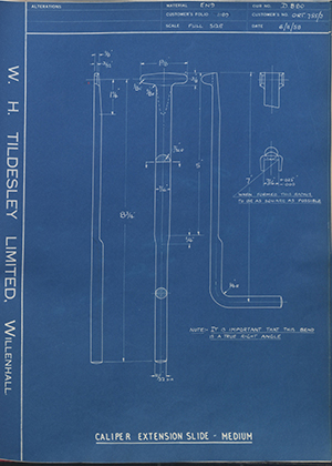 Vessa LTD ORT755/3 Caliper Extension Slide - Medium WH Tildesley Forging Technical Drawing