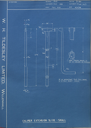 Vessa LTD ORT755/5 Caliper Extension Slide - Small WH Tildesley Forging Technical Drawing