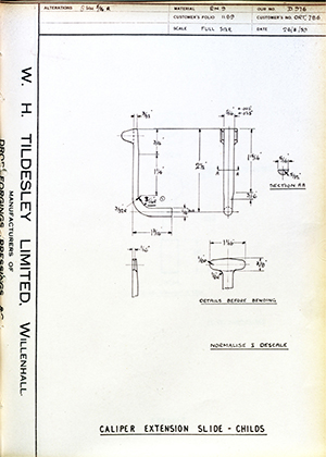 Vessa LTD ORT786 Caliper Extension Slide - Childs WH Tildesley Forging Technical Drawing