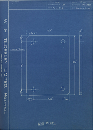 W Pickersgill & Sons TR160883 End Plate WH Tildesley Forging Technical Drawing