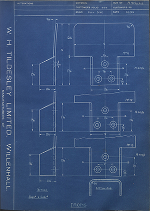 W.M Jenkinson & Co LTD  Irons WH Tildesley Forging Technical Drawing