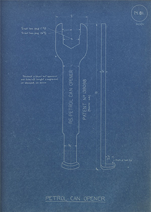 W.R Williams & Co Petrol Can Opener WH Tildesley Forging Technical Drawing