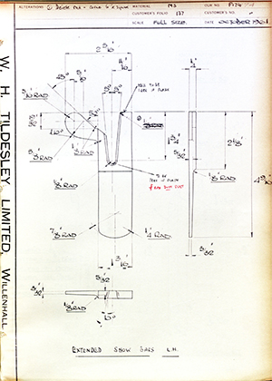 Walsall Riding Saddle Co LTD  Extended Show Bars - LH WH Tildesley Forging Technical Drawing