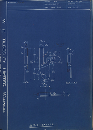 Walsall Riding Saddle Co LTD  Saddle Bar - LH WH Tildesley Forging Technical Drawing