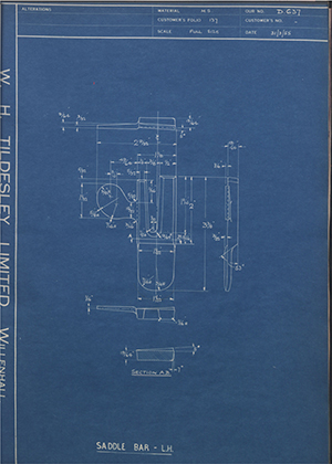 Walsall Riding Saddle Co LTD  Saddle Bar - LH WH Tildesley Forging Technical Drawing