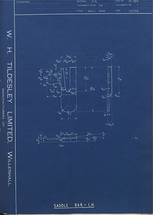 Walsall Riding Saddle Co LTD  Saddle Bar LH WH Tildesley Forging Technical Drawing