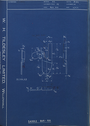 Walsall Riding Saddle Co LTD  Saddle Bar - RH WH Tildesley Forging Technical Drawing