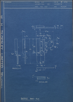 Walsall Riding Saddle Co LTD  Saddle Bar - RH WH Tildesley Forging Technical Drawing