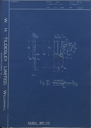 Walsall Riding Saddle Co LTD  Saddle Bar - RH WH Tildesley Forging Technical Drawing