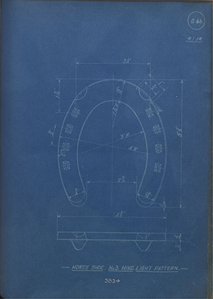 War Office 3824 Horse Shoe No3 Hind Light Pattern WH Tildesley Forging Technical Drawing