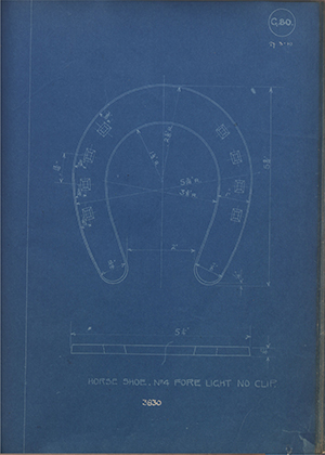 War Office 3830 Horse Shoe No4 Fore Light No Clip WH Tildesley Forging Technical Drawing