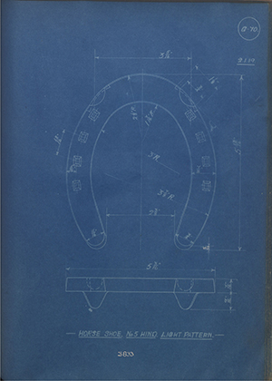 War Office 3833 Horse Shoe No5 Hind Light Pattern WH Tildesley Forging Technical Drawing