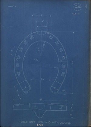 War Office 5096 Horse Shoe No6 Hind with Calkins WH Tildesley Forging Technical Drawing