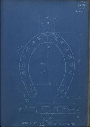 War Office 5097 Horse Shoe No7 Hind with Calkins WH Tildesley Forging Technical Drawing