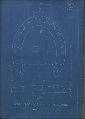 War Office 5098 Horse Shoe No8 Hind with Calkins WH Tildesley Forging Technical Drawing