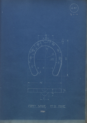 War Office 5681 Pony Shoe No21 Fore WH Tildesley Forging Technical Drawing