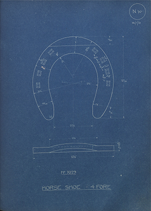 War Office 7029 Horse Shoe - 4 Fore WH Tildesley Forging Technical Drawing