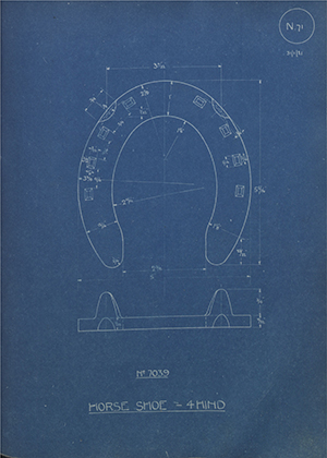 War Office 7039 Horse Shoe - 4 Hind WH Tildesley Forging Technical Drawing