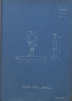 War Office  Camel Key - Small WH Tildesley Forging Technical Drawing