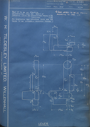 War Office FL4870 Lever WH Tildesley Forging Technical Drawing