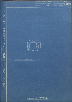 War Office QF12PR III T / QF18PR IV A Lashing Staple WH Tildesley Forging Technical Drawing